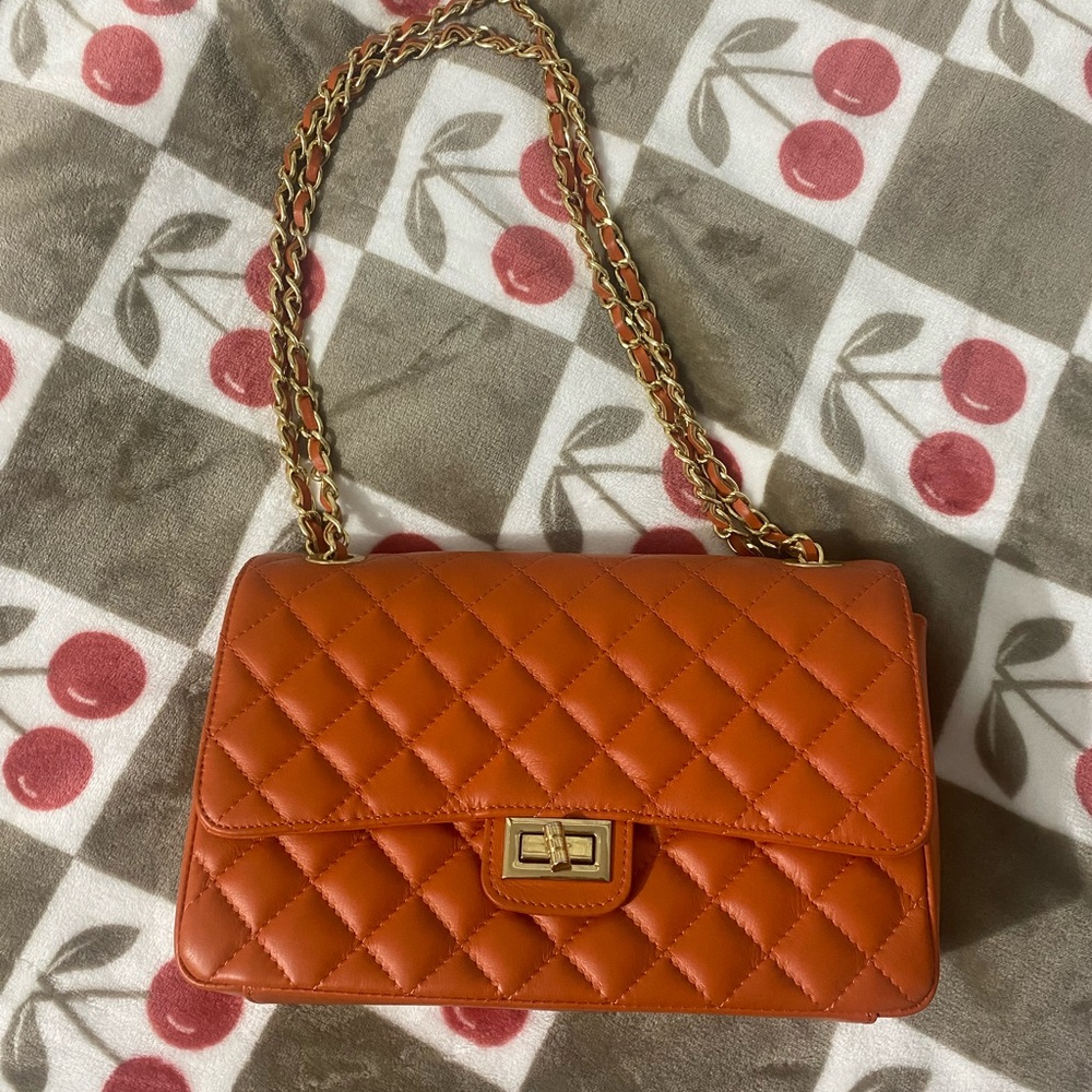 Roberta Rossi quilted leather orange  handbag made in Italy